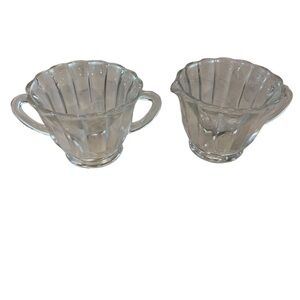 Vintage Glass Scalloped Edge Sugar and Creamer Set